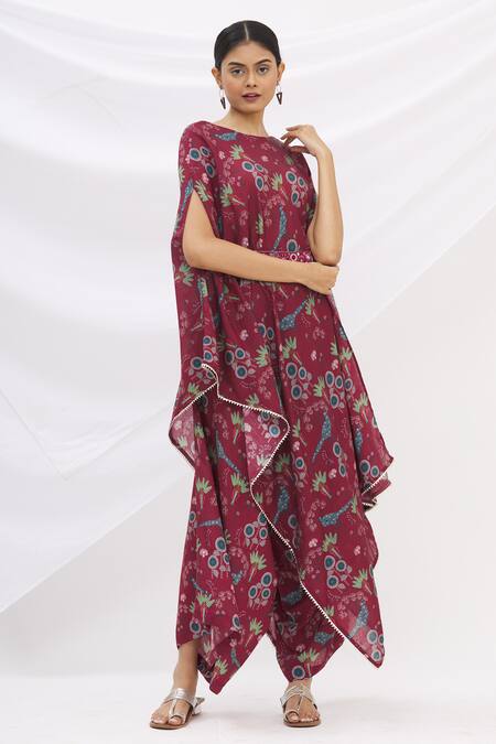 Buy 17:17 By Simmi Saboo Maroon Chanderi Silk Embroidery Round Kurta And Pant Set Online at Aza Fashions Buy_17:17 By Simmi Saboo_Maroon Chanderi Silk Embroidery Round Kurta And Pant Set _Online_at_Aza_Fashions