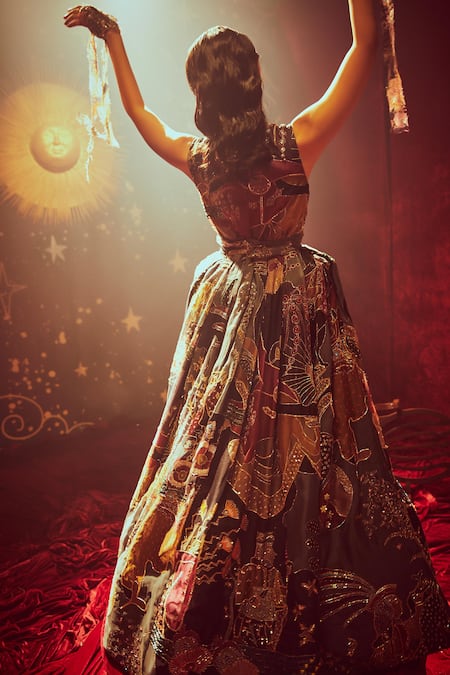 Shop_Aisha Rao_Multi Color Organza V Neck Embellished Gown _at_Aza_Fashions