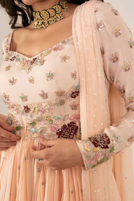 Shop Mani Bhatia Pink Net, Cotton Silk Sweetheart Neck Embroidered Sharara Set Online at Aza Fashions Shop_Mani Bhatia_Pink Net, Cotton Silk Sweetheart Neck Embroidered Sharara Set _Online_at_Aza_Fashions