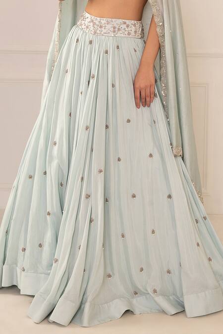 Mani Bhatia Blue Cotton , Chanderi Scoop Neck Embroidered Bridal Lehenga Set at Aza Fashions Mani Bhatia_Blue Cotton , Chanderi Scoop Neck Embroidered Bridal Lehenga Set _at_Aza_Fashions