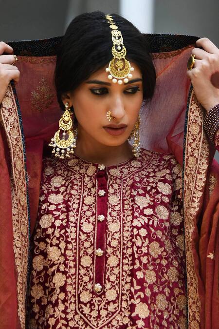 Heena Kochhar Red Velvet Kurta Sharara Set Online at Aza Fashions Heena Kochhar_Red Velvet Kurta Sharara Set_Online_at_Aza_Fashions