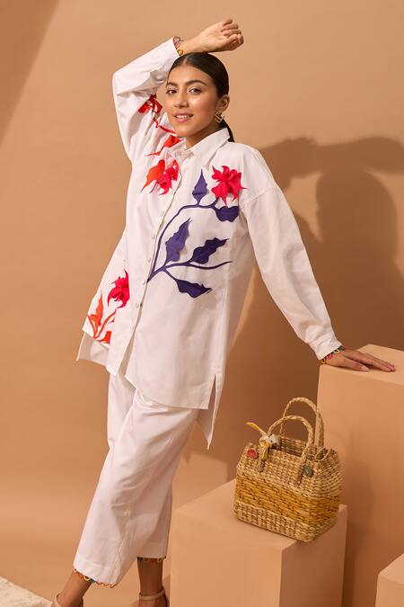Shop_Vidhi Wadhwani_White Cotton Shirt Collar Applique _Online_at_Aza_Fashions