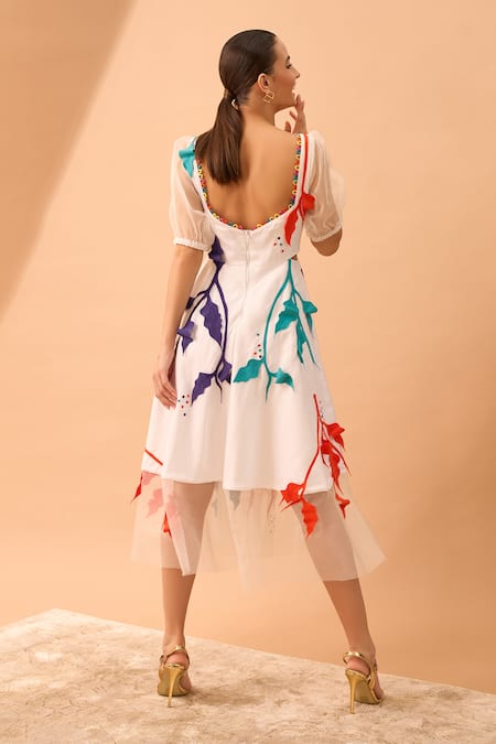 Shop Vidhi Wadhwani White Twill Cotton Round Applique Dress at Aza Fashions Shop_Vidhi Wadhwani_White Twill Cotton Round Applique Dress _at_Aza_Fashions