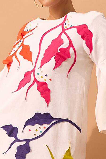 Vidhi Wadhwani_White Cotton Round Applique Structured Dress_Online_at_Aza_Fashions