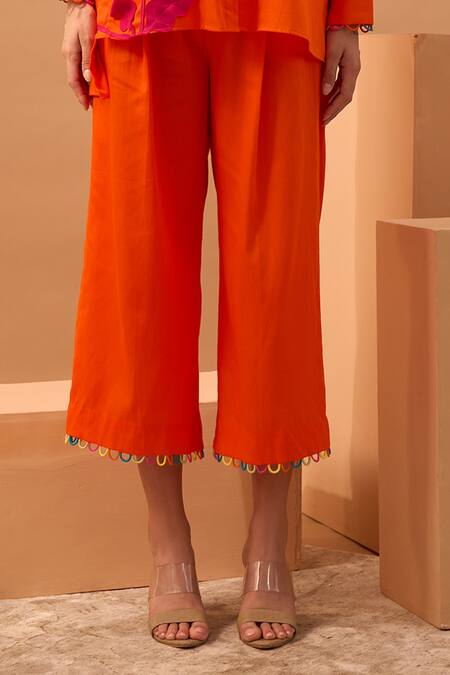 Vidhi Wadhwani Orange Cotton Shirt Collar Applique And Pant Set at Aza Fashions Vidhi Wadhwani_Orange Cotton Shirt Collar Applique And Pant Set _at_Aza_Fashions