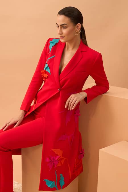 Buy_Vidhi Wadhwani_Red Banana Crepe Notched Lapel Applique Jacket_Online_at_Aza_Fashions