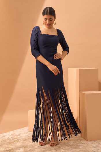 Ribbed Lycra Fringe Dress 