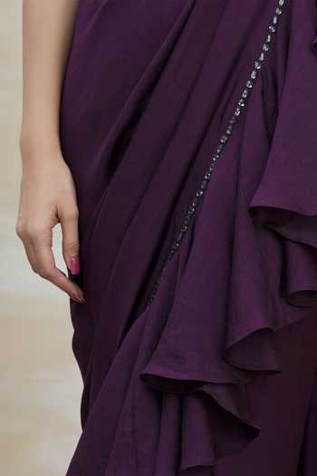 Shop Kommal Sood Purple Crepe Blend Ruffle Saree Online at Aza Fashions Shop_Kommal Sood_Purple Crepe Blend Ruffle Saree _Online_at_Aza_Fashions