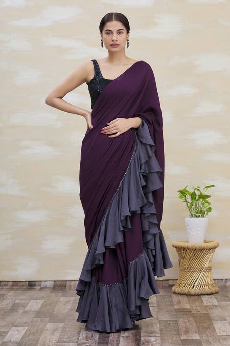 Kommal Sood Grey Crepe Blend Ruffle Saree Online at Aza Fashions Kommal Sood_Grey Crepe Blend Ruffle Saree _Online_at_Aza_Fashions