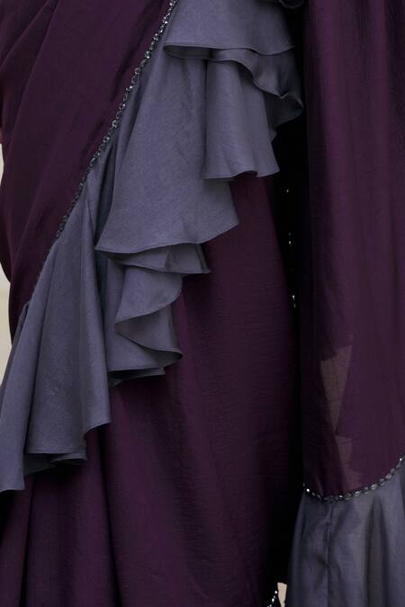 Shop Kommal Sood Grey Crepe Blend Ruffle Saree Online at Aza Fashions Shop_Kommal Sood_Grey Crepe Blend Ruffle Saree _Online_at_Aza_Fashions