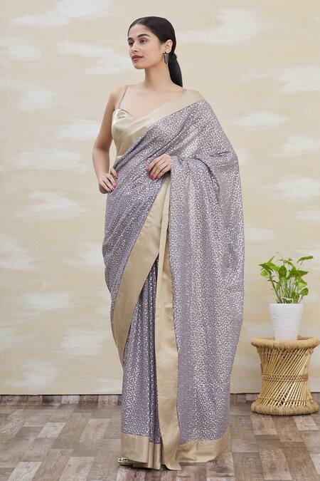 Kommal Sood_Gold Net Sequins Embellished Saree  _Online_at_Aza_Fashions