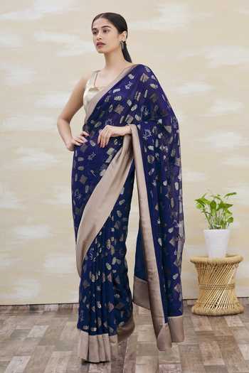 Kommal Sood_Blue Georgette Sequins Embellished Saree  _Online_at_Aza_Fashions
