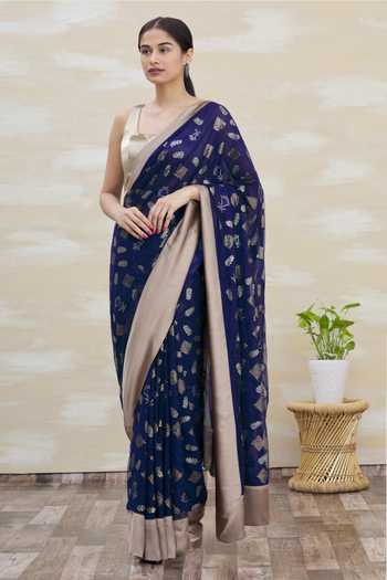 Buy_Kommal Sood_Blue Georgette Sequins Embellished Saree  _Online_at_Aza_Fashions