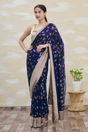 Shop_Kommal Sood_Blue Georgette Sequins Embellished Saree  _Online_at_Aza_Fashions