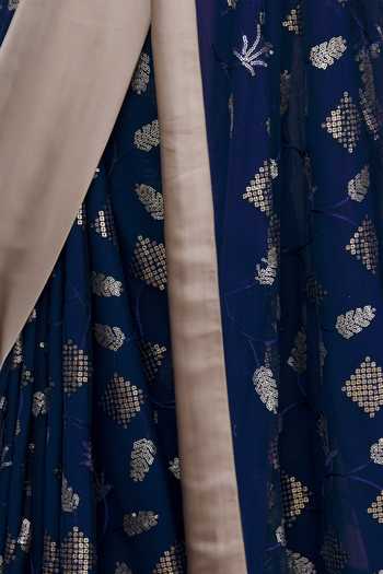 Kommal Sood_Blue Georgette Sequins Embellished Saree  _at_Aza_Fashions