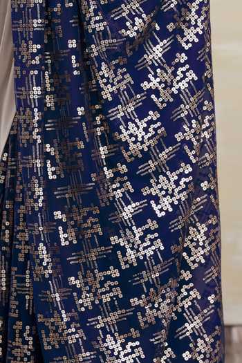 Shop_Kommal Sood_Blue Georgette Sequins Embellished Saree _Online_at_Aza_Fashions