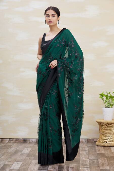 Dark Green Color Printed Gorgeous Georgette Saree