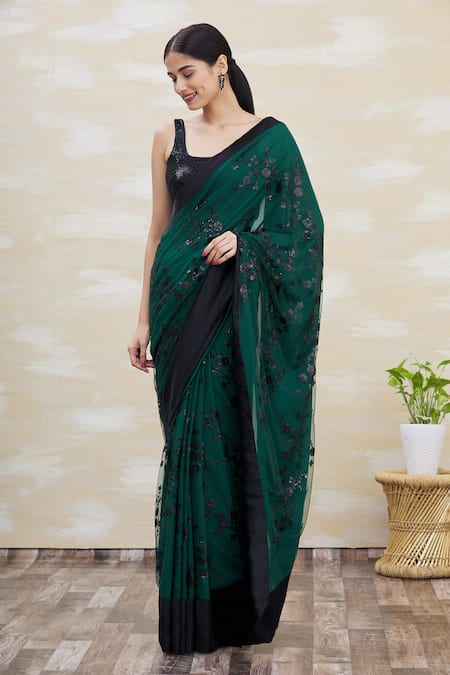 Buy Kommal Sood Green Georgette Sequins Embellished Saree Online at Aza Fashions Buy_Kommal Sood_Green Georgette Sequins Embellished Saree _Online_at_Aza_Fashions