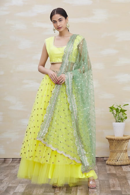 Yellow & Green Coloured Designer Banarasi Lehenga Choli with Dupatta!! –  Royskart