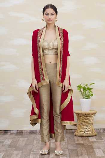 Kommal Sood Beige Georgette Asymmetrical Cape And Pant Set at Aza Fashions Kommal Sood_Beige Georgette Asymmetrical Cape And Pant Set_at_Aza_Fashions