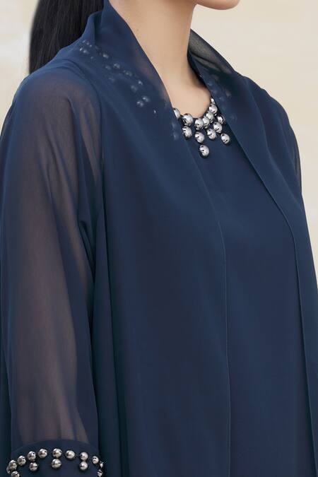 Kommal Sood Grey Georgette Embroidery Round Embellished Gown With Jacket at Aza Fashions Kommal Sood_Grey Georgette Embroidery Round Embellished Gown With Jacket _at_Aza_Fashions