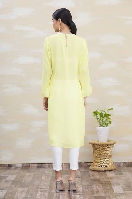 Shop Kommal Sood Beige Georgette Embroidery Round Asymmetrical Tunic at Aza Fashions Shop_Kommal Sood_Beige Georgette Embroidery Round Asymmetrical Tunic _at_Aza_Fashions