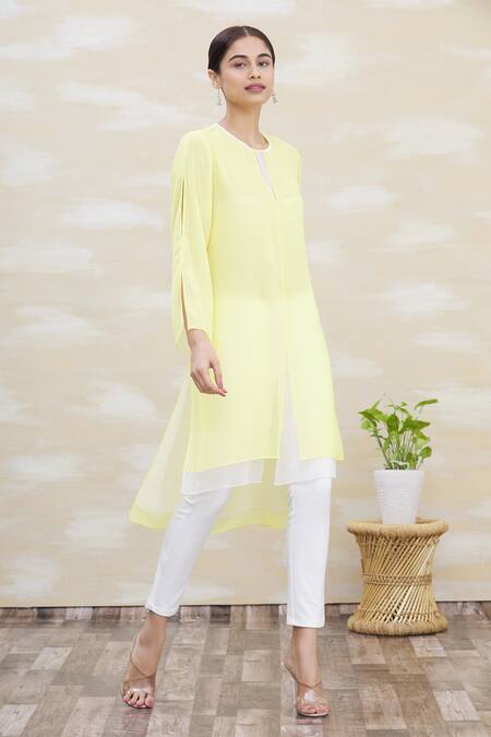 Kommal Sood Beige Georgette Embroidery Round Asymmetrical Tunic Online at Aza Fashions Kommal Sood_Beige Georgette Embroidery Round Asymmetrical Tunic _Online_at_Aza_Fashions