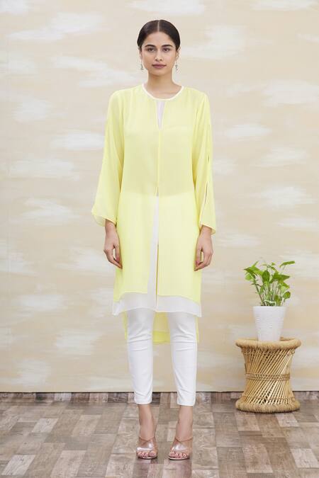 Shop Kommal Sood Beige Georgette Embroidery Round Asymmetrical Tunic Online at Aza Fashions Shop_Kommal Sood_Beige Georgette Embroidery Round Asymmetrical Tunic _Online_at_Aza_Fashions