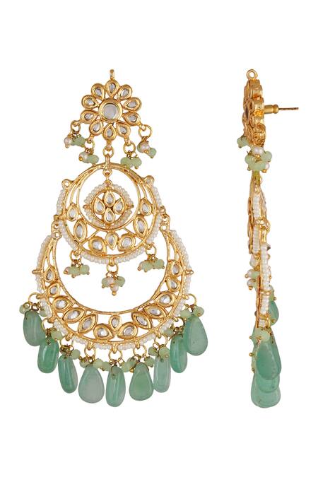 ChhavI'S Jewels_Gold Plated Pearls, Beads, Gota Patti Kundan Chandbalis _Online_at_Aza_Fashions
