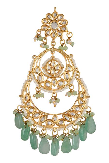 Buy_ChhavI'S Jewels_Gold Plated Pearls, Beads, Gota Patti Kundan Chandbalis _Online_at_Aza_Fashions