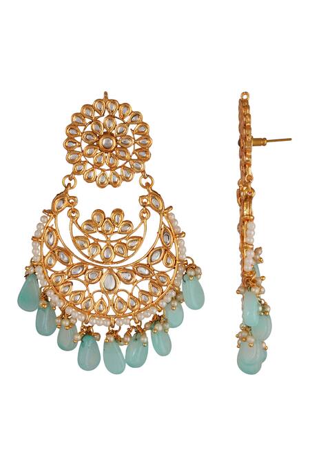 ChhavI'S Jewels_Blue Pearls, Beads Kundan Drop Chandbalis _Online_at_Aza_Fashions