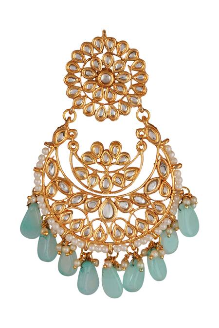 Buy ChhavI'S Jewels Blue Pearls, Beads Kundan Drop Chandbalis Online at Aza Fashions Buy_ChhavI'S Jewels_Blue Pearls, Beads Kundan Drop Chandbalis _Online_at_Aza_Fashions