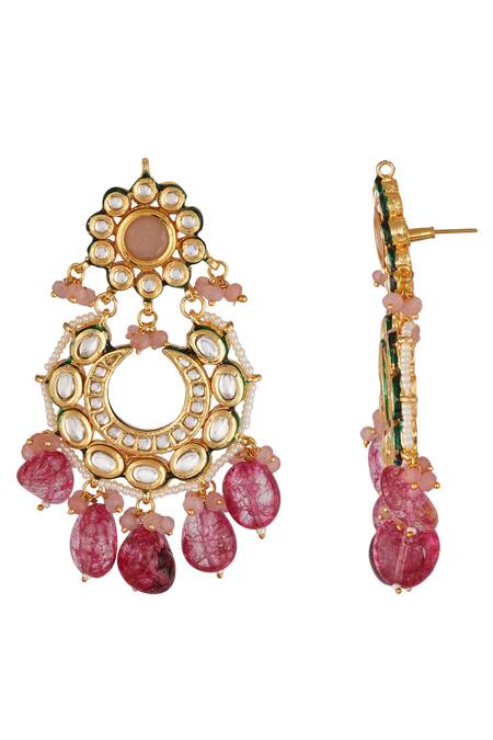 ChhavI'S Jewels_Pink Pearls, Beads Kundan Chandbalis_Online_at_Aza_Fashions