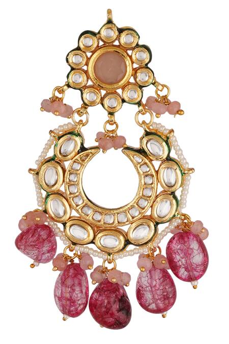 Buy_ChhavI'S Jewels_Pink Pearls, Beads Kundan Chandbalis_Online_at_Aza_Fashions