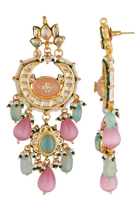 Buy_ChhavI'S Jewels_Green Pearls, Beads, Diamonds Kundan Choker Set_Online_at_Aza_Fashions