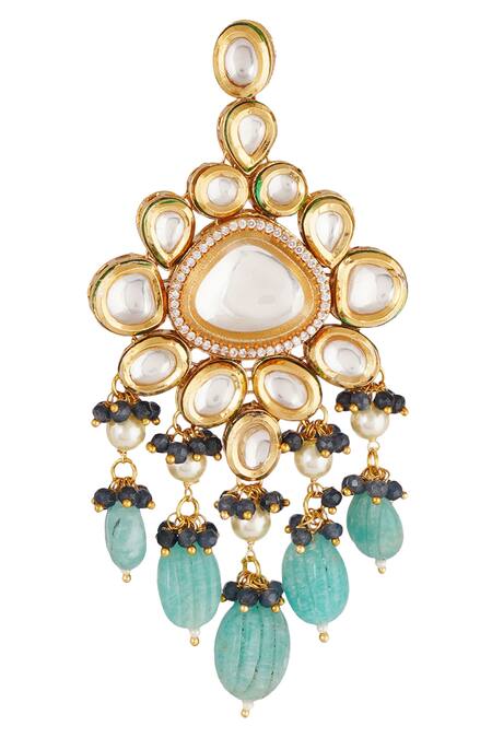 Buy_ChhavI'S Jewels_Blue Pearls, Beads Kundan Choker Set_Online_at_Aza_Fashions