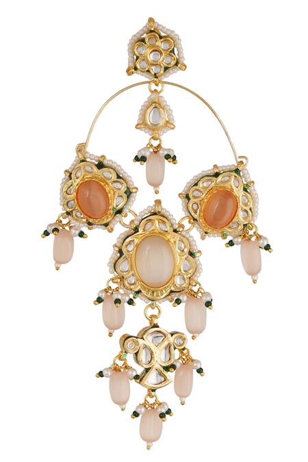 Buy_ChhavI'S Jewels_Orange Pearls, Beads, Zari Kundan Drop Chandeliers _Online_at_Aza_Fashions
