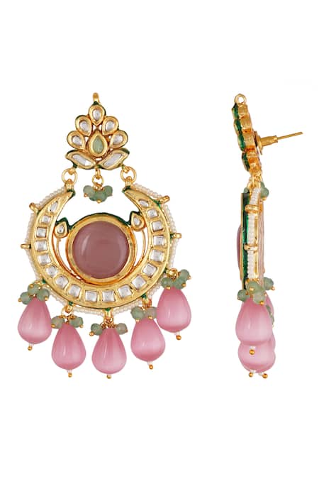 ChhavI'S Jewels_Gold Plated Pearls, Beads Kundan Drop Chandbalis_Online_at_Aza_Fashions