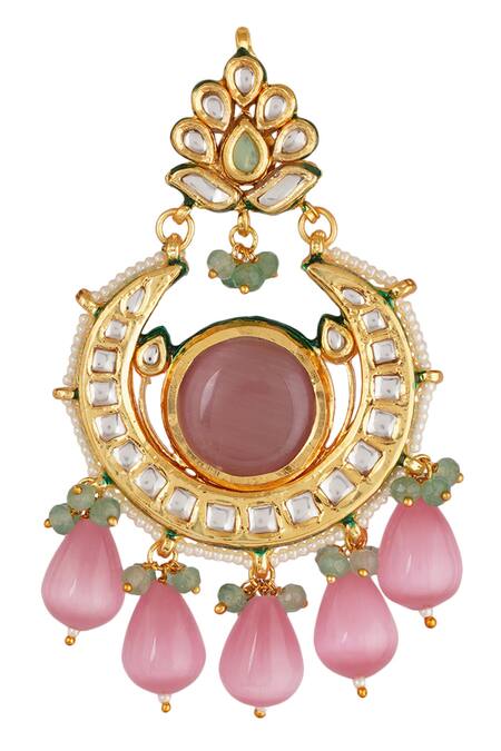 Buy_ChhavI'S Jewels_Gold Plated Pearls, Beads Kundan Drop Chandbalis_Online_at_Aza_Fashions