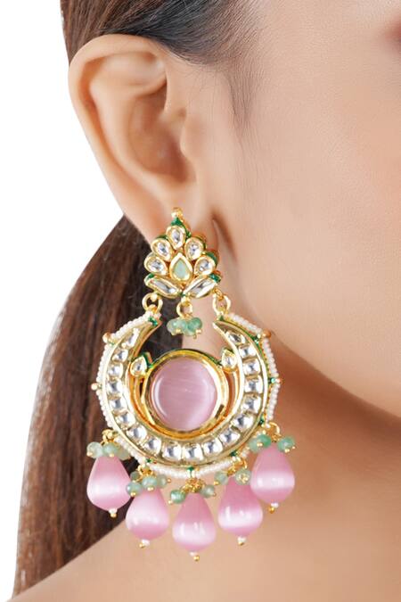 Shop ChhavI'S Jewels Gold Plated Pearls, Beads Kundan Drop Chandbalis Online at Aza Fashions Shop_ChhavI'S Jewels_Gold Plated Pearls, Beads Kundan Drop Chandbalis_Online_at_Aza_Fashions