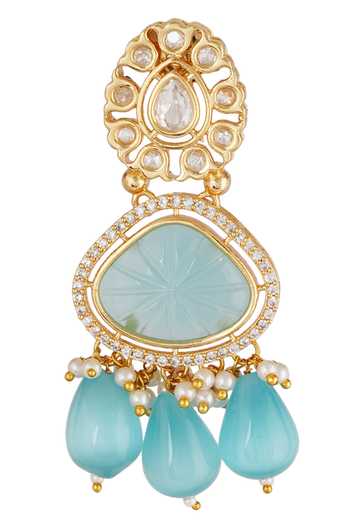 Shop_ChhavI'S Jewels_White Kundan Beaded Pendant Choker Set_Online_at_Aza_Fashions