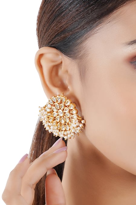 Big round pearl clip stud earrings 18k gold plated stainless steel pearl  earrings jewelry women| Alibaba.com