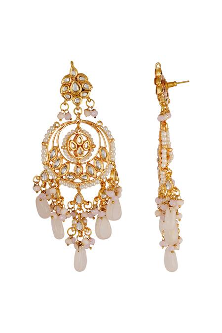 ChhavI'S Jewels_Gold Plated Pearls, Beads, Gota Patti Kundan Chandbalis _Online_at_Aza_Fashions