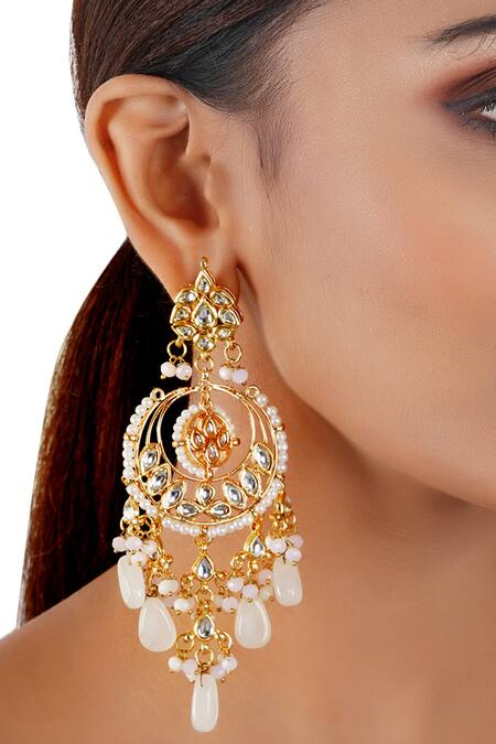 Shop_ChhavI'S Jewels_Gold Plated Pearls, Beads, Gota Patti Kundan Chandbalis _Online_at_Aza_Fashions