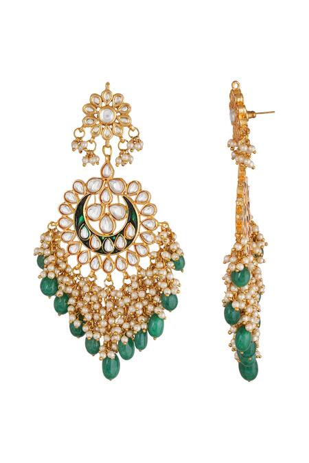 ChhavI'S Jewels_Gold Plated Pearls, Beads Kundan Chandbalis _Online_at_Aza_Fashions