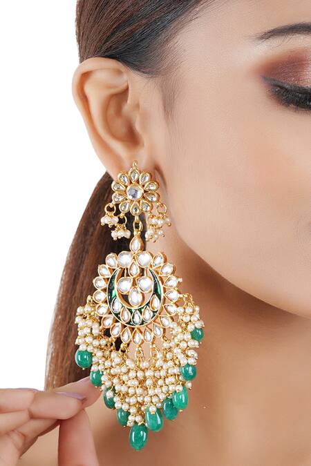 Shop_ChhavI'S Jewels_Gold Plated Pearls, Beads Kundan Chandbalis _Online_at_Aza_Fashions