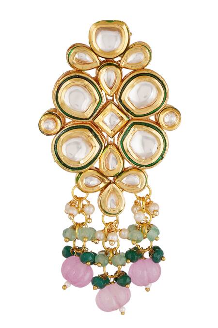 Shop_ChhavI'S Jewels_Gold Plated Pearls, Beads Kundan Choker Set _Online_at_Aza_Fashions