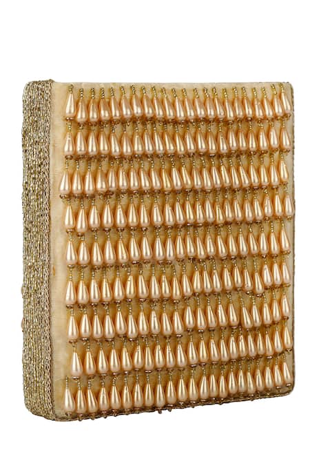 Fuchsia by aashaka mehta_Gold Beads Velvet Embellished Sling Bag _Online_at_Aza_Fashions