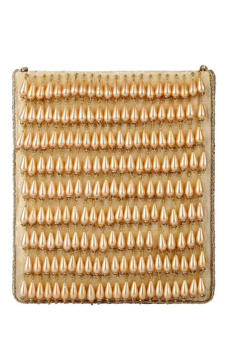 Buy_Fuchsia by aashaka mehta_Gold Beads Velvet Embellished Sling Bag _Online_at_Aza_Fashions