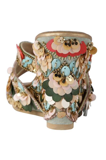 Shop Fuchsia by aashaka mehta Multi Color Embroidery, Sequins Silk Embellished Wedges Online at Aza Fashions Shop_Fuchsia by aashaka mehta_Multi Color Embroidery, Sequins Silk Embellished Wedges _Online_at_Aza_Fashions